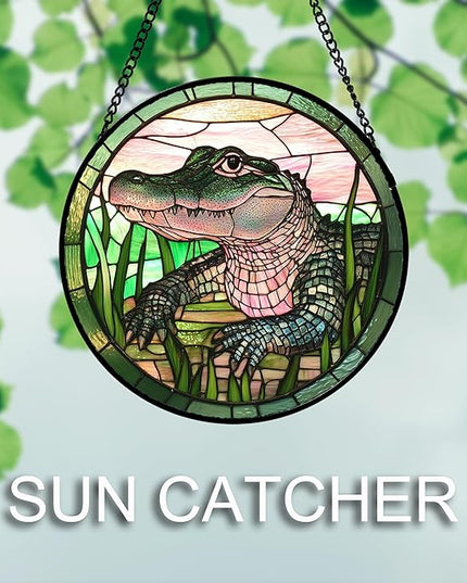 Stained Glass Window Hanging 4 Pcs Set Cute Animal 9.8"- Green Plant Pink Suncatcher Door Garden Sun Catcher Decor Birthday Christmas for Mom Woman Nana Men Friend
