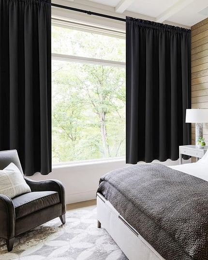 DWCN Short Black Blackout Curtains for Half Window - Room Darkening Thermal Insulated Kitchen and Bedroom Curtains 60x36 inches Long, Set of 2 Window Curtain Panels