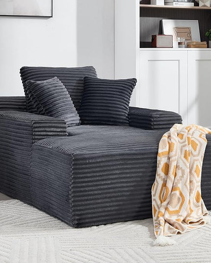 67" Boneless Chaise Lounge Chair,Indoor Corduroy Oversized Sleeper Sofa w/9.9'' Wide Armrest & 3 Soft Pillows, Convertible Boneless Sofa Bed - 2-in-1 Chair & Ottoman for Reading, Living Room,Grey