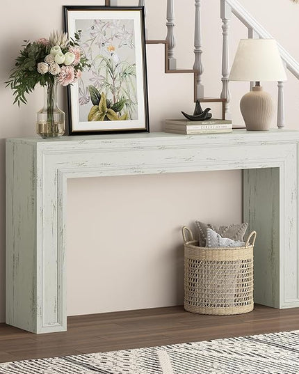 Rresyet 55 Inch Long Console Table, Sofa Table Behind Sofa, Wooden Entryway Table, Farmhouse Entryway Table for Entry, Hallway, Living Room (White)