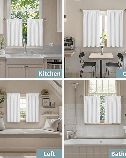 BGment White Short Blackout Curtains for Small Window 36 Inch Long, Thermal Insulated Curtains for Bedroom Loft Bathroom Basement Kitchen Soundproof Rod Pocket Cafe Curtains, 2 Panels, 42 Wide