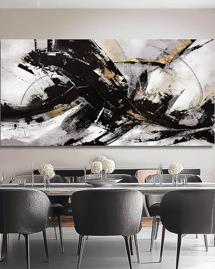 Abstract Wall Art for Living Room Canvas Wall Decor Large Artwork Black And Gold Wall Decorations Black Pictures for Wall 29"x58"
