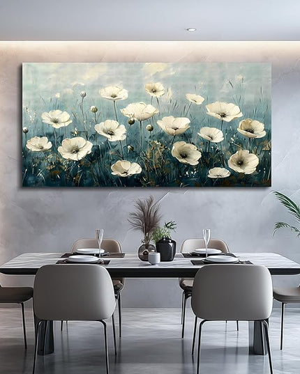 FUHAIHUA Canvas Wall Art For Living Room Large Wall Decor For Office Bedroom Decorations White Flowers Landscape Pictures Modern Wall Paintings Aesthetics Posters Home Decor Ready To Hang 30x60 In