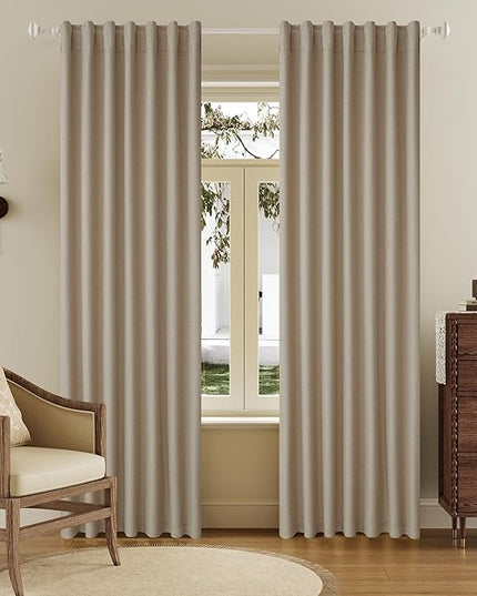 DUALIFE Faux Linen Blackout Taupe Curtains 80 Inch Long,Farmhouse Back Tab Rod Pocket Curtains Room Darkening Thermal Insulated Drapes for Bedroom Living Room,W50 x L80,2 Panels