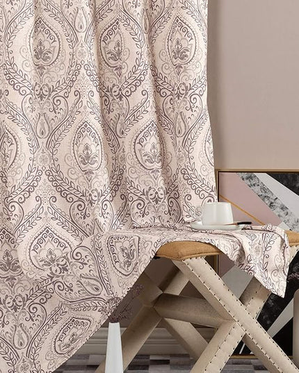 jinchan Linen Blend Curtains for Living Room, Damask Medallion Pattern Curtains 63 Inch Length 2 Panels Set for Bedroom, Light Filtering Drapes, Vintage Print Window Treatments, Back Tab Purple