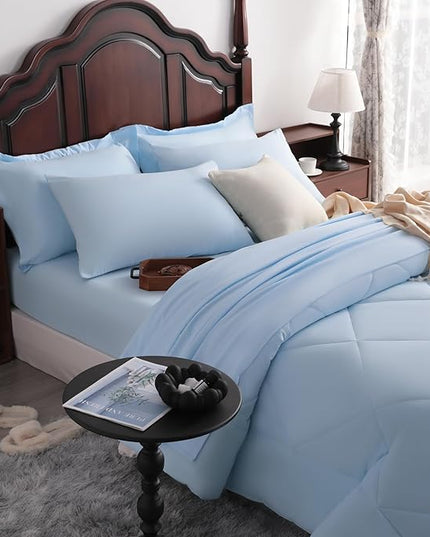 NTBAY Queen Comforter Set with Sheets, 7 Pieces Soft and Breathable Queen Bedding Set, Bed in a Bag, Down Alternative Comforter Set Solid Color All Season, Queen Bedding Set, Aqua