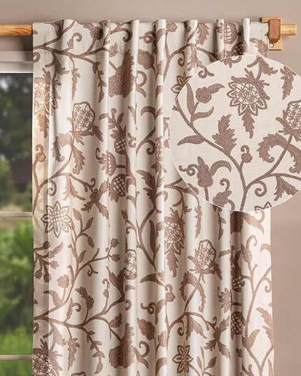 Maison d' Hermine Curtains for Living Room 100% Cotton 124 inch Length One Panel Light Filtering Curtains for Bedroom Windows with Rod and Loop Pockets Drapes (Artisan Love Sand, 50" W x 124" L)