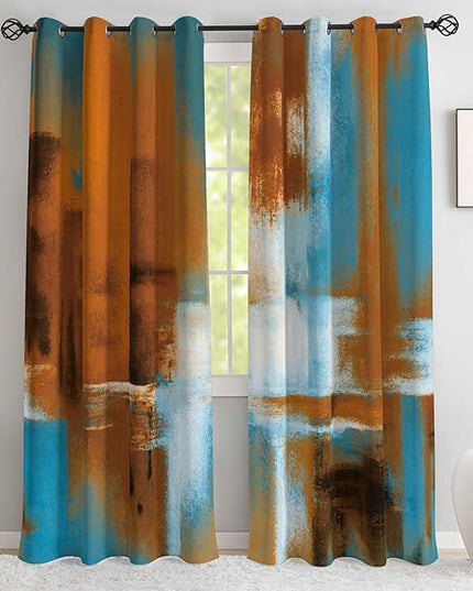 Asuexpect Rust Curtains 2 Panels Abstract Curtain Room Darkening Grommet Window Drapes Modern Decorative Window Treatments for Bedroom Living Room, 52x96 Inches