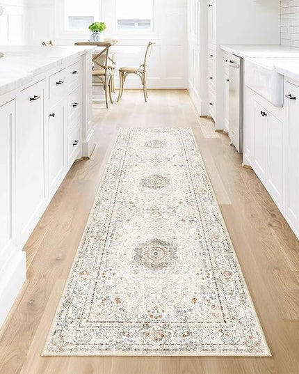 Washable Runner Rug 2x8,Boho Rug Runners Non Slip,Long Rugs for Hallways Kitchen Bedroom Entryway Living Room Bathroom,Vintage Bohemian Distressed Floor Carpet,Beige