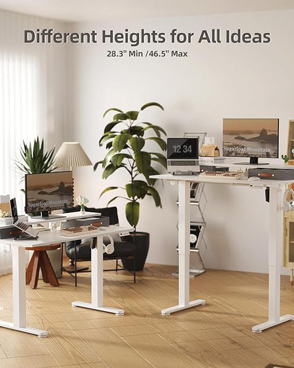 Claiks Electric Standing Desk with 2 Drawers, Adjustable Standing Desks with Storage, Height Adjustable Stand up Desk for Home Office with 2 Hooks,48 Inch White