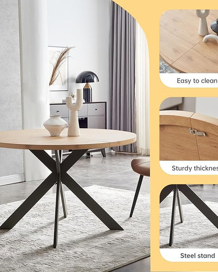 46.4" Round Dining Table Set, Mid Century Modern Round Dining Table for 4-6 Person, Steel Legs, Leisure Coffee Table for Kitchen Dining Room, Save Space