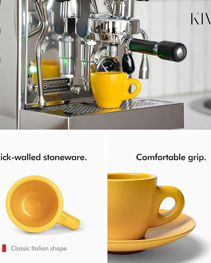 KIVY Espresso Cups Set of 4 - Stoneware - Italian Style - 3oz Each - Yellow