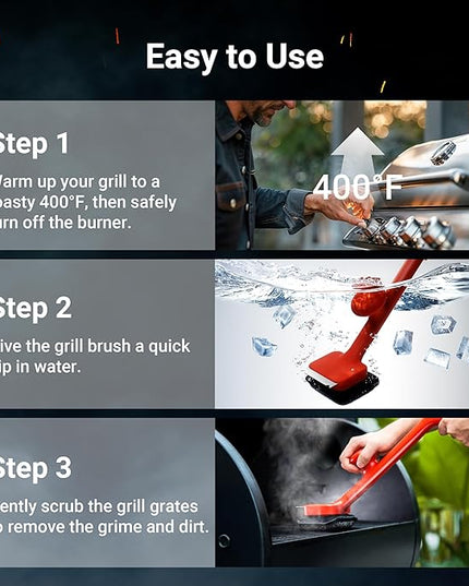 ThermoMaven BBQ Grill Brush Bristle Free - 17" Safe Steam Grill Cleaner Brush with Scraper and 3 Brush Heads for Porcelain/Gas/Charcoal Grill Outdoor Grill Barbecue Cleaner