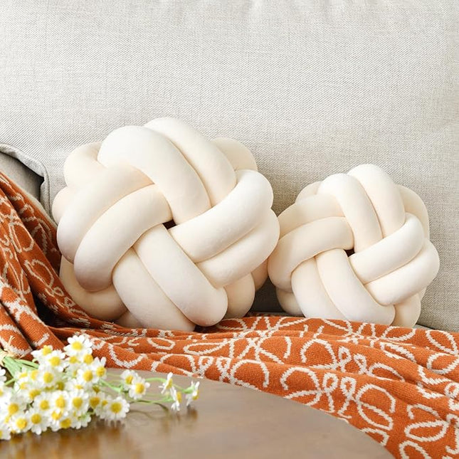 Knot Ball Pillow, Round Decorative Throw Pillows Cushion, 8 Inch Beige Soft Plush Knotted Pillows Pillow, Modern Home Throw Knot Decorative Cushion