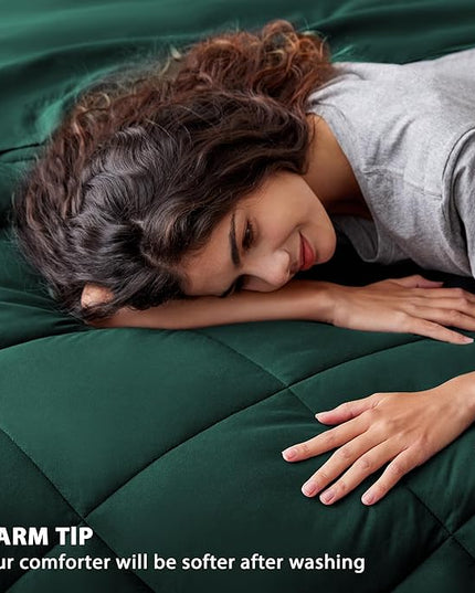 Love's cabin Queen Comforter Set Dark Green, 7 Pieces Queen Bed in a Bag, All Season Bedding Sets with 1 Comforter, 1 Flat Sheet, 1 Fitted Sheet, 2 Pillowcase and 2 Pillow Sham