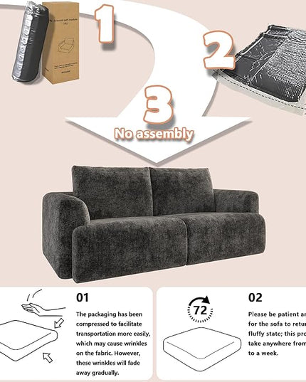 EASE MOOSE Boneless Couch for Living Room, Sectional Cloud Sofa, Modular Cloud Couch Loveseat, 2-Seater Deep Seat Sofas with Pillow for Bedroom, Apartment, No Assembly Required, Chenille (Dark Grey)