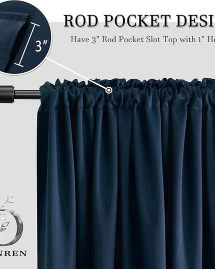DONREN 96 Inches Long Floor Length Curtains - Dark Blue Blackout Curtains for Living Room - Rod Pocket Thermal Insulated Curtains for Bedroom (42 x 96 Inch,Set of 2 Panels)