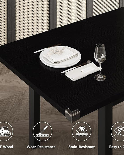 iPormis Dining Table Set for 4-8 People, Extendable Kitchen Table with 2 Benches and 2 Square Stools, Classic Black Dining Room Table with Stable Metal Base, Space Saving
