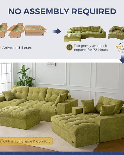 MAXYOYO Sectional Sofa Couch and Chaise Lounge, L Shaped Modern Cloud Couch with Ottoman, Comfy Sofa with Layered Cushion, Tufted Upholstered Sleeper Chair for Living Room, No Assembly Required