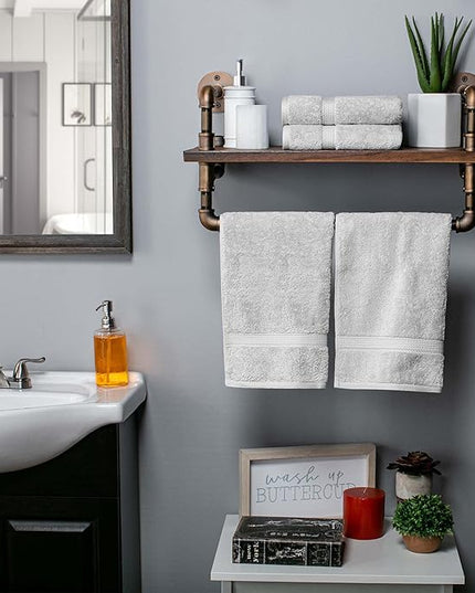 Superior Egyptian Cotton Pile Hand Towel Set of 4, Ultra Soft Luxury Towels, Thick Plush Essentials, Absorbent Heavyweight, Guest Bath, Hotel, Spa, Home Bathroom, Shower Basics, Silver