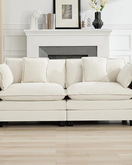 76'' Cloud Deep Seat Loveseat, Upholstered Chenille Modular 2-Seats Sectional Sofa Couch, Modern Comfy Settee Loveseat for Living Room Set, Small Apartment, Beige