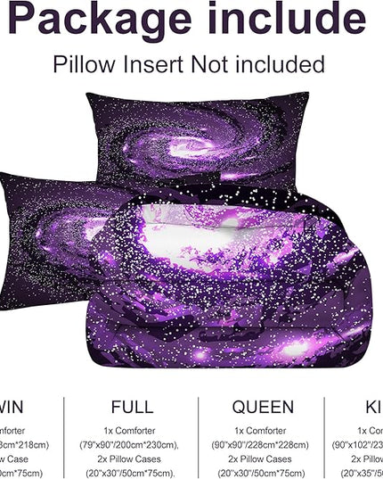 3D Galaxy Comforter Set Boys Twin Size Universe Bedding Set Outer Space Purple Starry Sky Bed Set for Girls Boys Kids Microfiber Purple Quilt Set Bed in A Bag Glitter Twin Kids Bedding