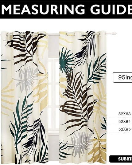 SUBRTEX Light Flitering Curtains 52Wx95L, Room Darkening Vibrant Floral Drapes, 50% Blackout, Semi Sheer Boho Farmhouse Curtains for Living Room, Yellow