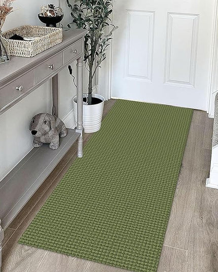 KOZYFLY Runners for Hallways 2x5 ft Washable Kitchen Runner Non Slip Rubber Backed Hall Runners Cotton Entryway Runner Rugs Floor Carpet for Indoor Backdoor Bedroom Kitchen, Bright Green/Earthy Green
