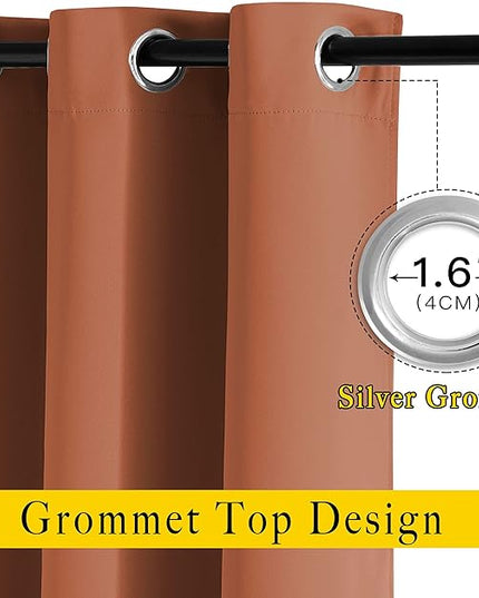 NICETOWN Room Darkening Curtains for Bedroom - Grommet Top Thermal Insulated Light Reducing Energy Saving Privacy Drapes for Nursery, Burnt Orange, 1 Pair, W52 x L63