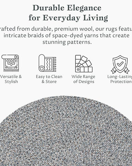 Seasons SE95 Winter Blues 4' x 4' Round - Braided Area Rug, Home Decor, Floor Mat or Bedroom Rug - Easy Care, Ideal for High Traffic Areas in Hallway and Living Room - Made in USA