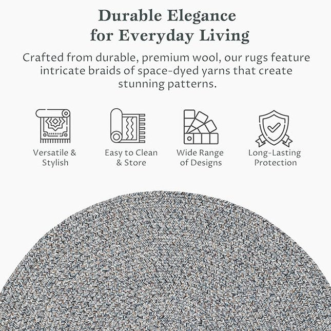 Seasons SE95 Winter Blues 4' x 4' Round - Braided Area Rug, Home Decor, Floor Mat or Bedroom Rug - Easy Care, Ideal for High Traffic Areas in Hallway and Living Room - Made in USA