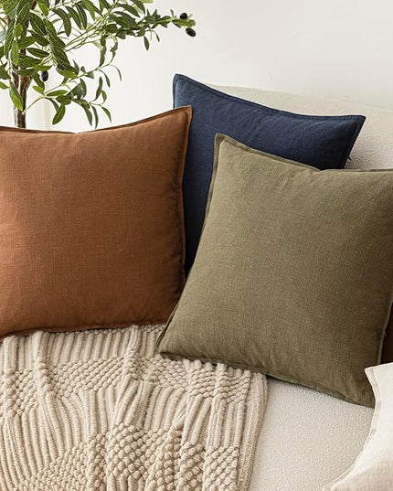 Foindtower Pack of 2, Decorative Linen Soild Throw Pillow Covers Soft Accent Cushion Case Boho Farmhouse Pillowcase for Couch Sofa Bedroom Living Room Home Decor 22 x 22 Inch Orange Brown