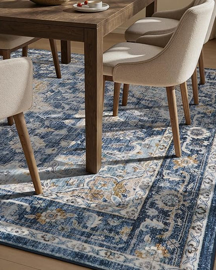 PADOOR-Vintage Area Rug 6X9 Rugs for Living Room-Soft Blue Rugs for Bedroom-Machine Washable Rugs Non Slip Carpet-Rug for Dining Room Living Room Bedside Office