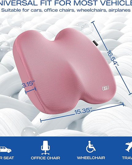 Skechers Seat Cushion, Ergonomic Memory Foam Cushion for Long Sitting Hours on Office & Home Chair, Car Seat Cushion for Sciatica, Coccyx Cushion,Pink