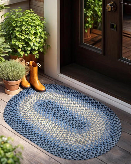 Tranquility TQ12 Blue 5' x 8' Oval - Braided Area Rug, Home Decor, Floor Mat or Bedroom Rug - Easy Care, Ideal for High Traffic Areas in Hallway and Living Room - Made in USA