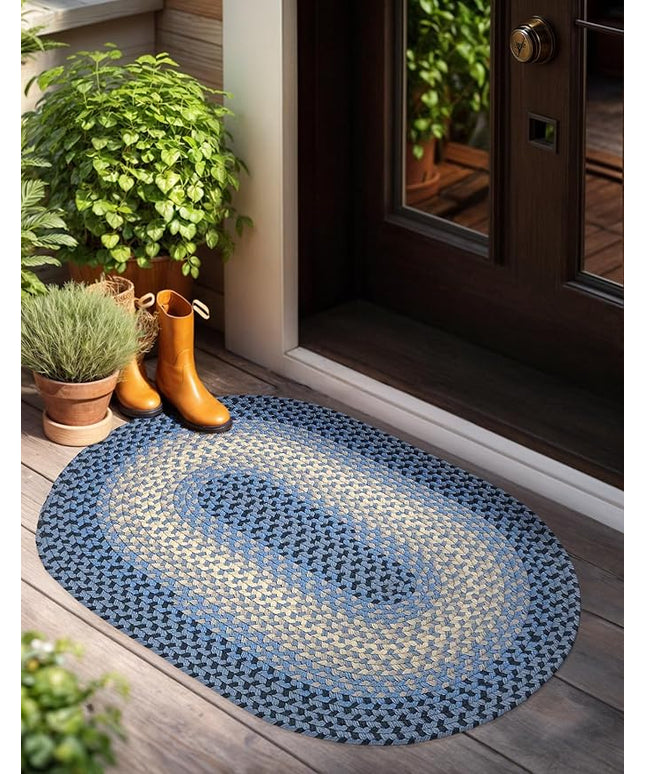 Tranquility TQ12 Blue 3' x 5' Oval - Braided Area Rug, Home Decor, Floor Mat or Bedroom Rug - Easy Care, Ideal for High Traffic Areas in Hallway and Living Room - Made in USA