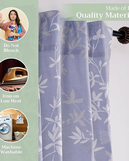 Maison d' Hermine Curtains for Living Room 100% Cotton 96 inch Length One Panel Light Filtering Curtains for Bedroom Windows with Rod and Loop Pockets Drapes (Louxor Blue, 50" W x 96" L)