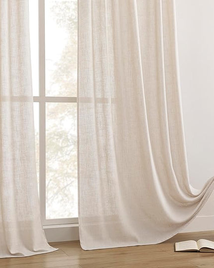 Joydeco Linen Curtains for Living Room,Semi Sheer Drapes Window Long Curtains 96 inches Long Pink Beige