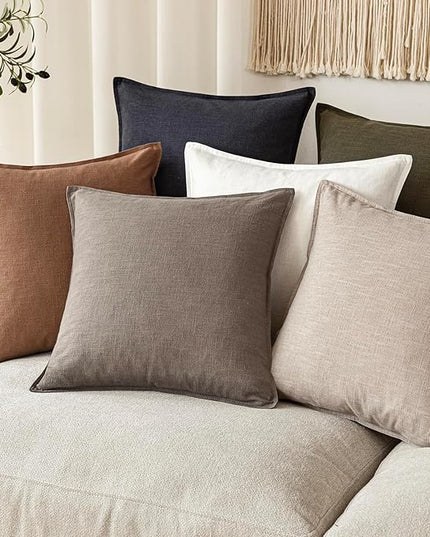 Foindtower Set of 2, Decorative Linen Soild Throw Pillow Covers Soft Accent Euro Cushion Case Farmhouse Neutral Pillowcase for Chair Couch Sofa Bedroom Living Room Home Decor 24 x 24 Inch Brown Tan