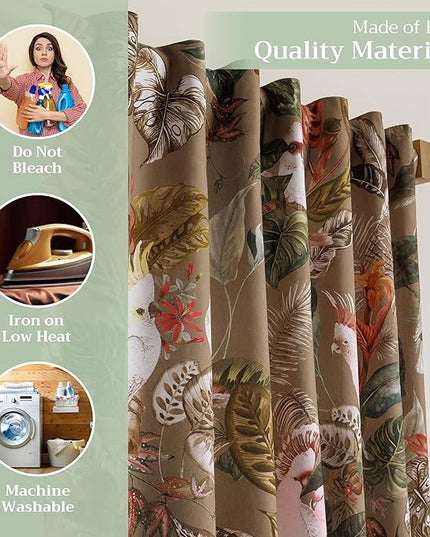 Maison d'Hermine Curtains for Living Room 100% Cotton 124 inch Length Two Panels Light Filtering Curtains for Bedroom Windows with Rod and Loop Pockets Drapes (Cacatoes - Silver Sage, 50" W x 124" L)
