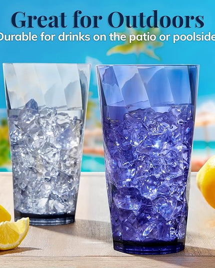 US Acrylic Optix Plastic Reusable Drinking Glasses (Set of 8) 20oz Water Cups in Coastal Colors | BPA-Free Tumblers, Made in USA | Top-Rack Dishwasher Safe