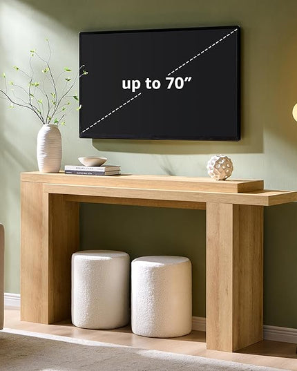 OKD 63 Inch Modern Entryway Console Table, Solid Geometry Accent Sofa Table Behind The Couch, Narrow Console Table for Entryway, Hallway, Living Room, Foyer, Natural Oak