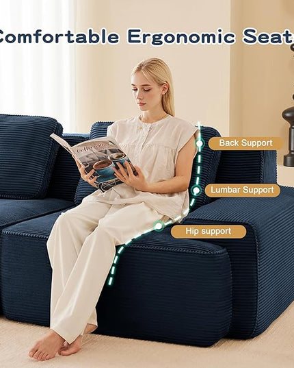 Hommoo Oversized Modular Sectional Sofa, 8 Seat Sleeper Sofa Bed, Comfy Corduroy Couch with Deep Seat, 153”Convertible Boneless Couch with Ottoman for Living Room No Assembly Required Blue