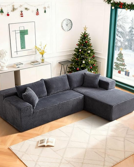 103.54'' Sectional Sofa, Flannel Fabric L Shaped Sofa, 4 Seat Modern L Shape Couch with 2 Pillows Left Hand Lounge for Living Room, Office
