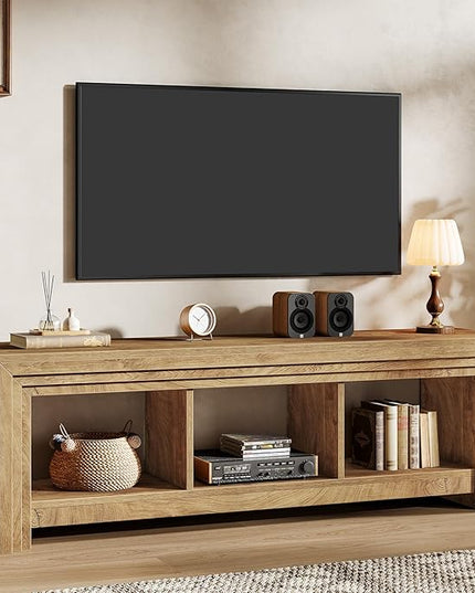 Tribesigns 63" TV Stand for TVs Up to 75 Inches, Farmhouse Entertainment Center with Open Storage, Media Console for Living Room, Oak