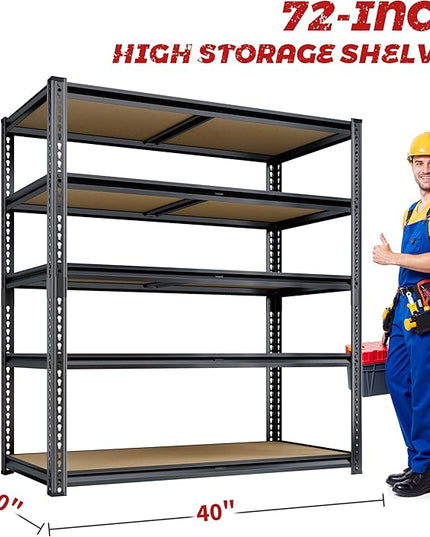 72"H Storage Shelves heavy duty, 2200LBS Garage Shelving, 5 Tier Metal Shelving Unit Adjustable Garage Shelves Utility Rack Shelf for Storage Warehouse Pantry Closet,40" W × 20" D × 72" H, Black, 2PCS