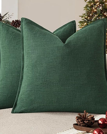Foindtower Set of 2, Decorative Linen Soild Throw Pillow Covers Soft Accent Euro Cushion Case Farmhouse Neutral Pillowcase for Chair Couch Sofa Bedroom Living Room Home Decor 18 x 18 Inch Pine Green