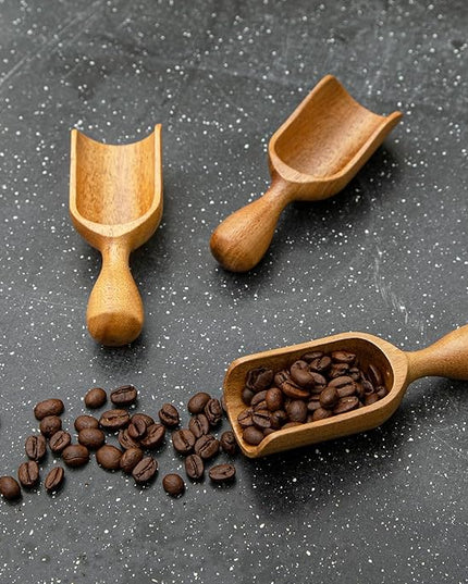 Wooden Scoops for Canisters 2PCS Wooden Scoop for Jars Acacia Small Measuring Spoons for Ground Coffee Scoops Shovel Mini Kitchen Scooper for Tea Powder Bath Salt Laundry Detergent Shove- Multipurpose