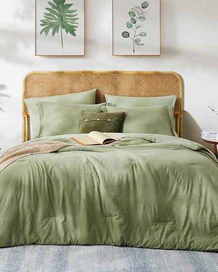 WRENSONGE Oversized Queen Comforter Set - 7 Pieces Sage Green Bed in a Bag Queen with Sheets, 2 Pillow Shams, and 2 Pillowcases- Warm Bedding Sets Queen for All Season