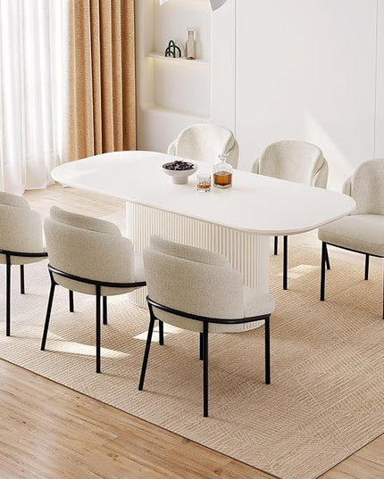 Guyii 7-Piece Oval Dining Table Set, 70" Modern Kitchen Table with 6 Chairs, Indoor Rectangular Dining Room Tables for Kitchen, Living Room, Cream White